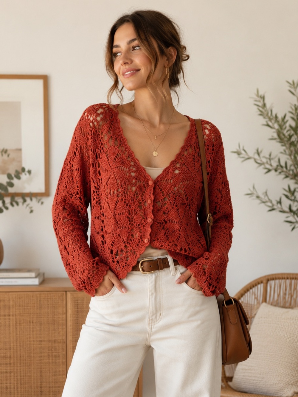 Vintage Cherry Stix Limited Crochet hand knit cardigan sweater